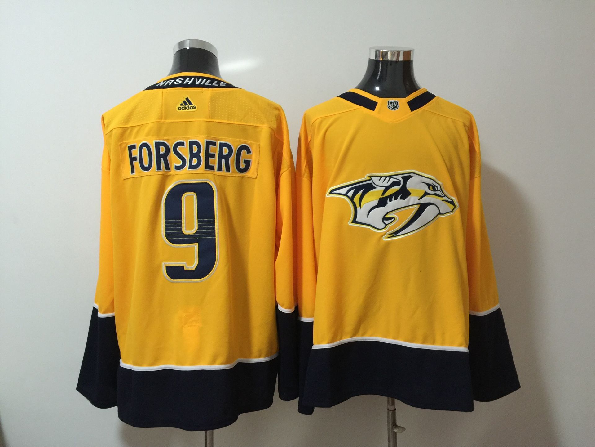 Men Nashville Predators 9 Forsberg Yellow Hockey Stitched Adidas NHL Jerseys